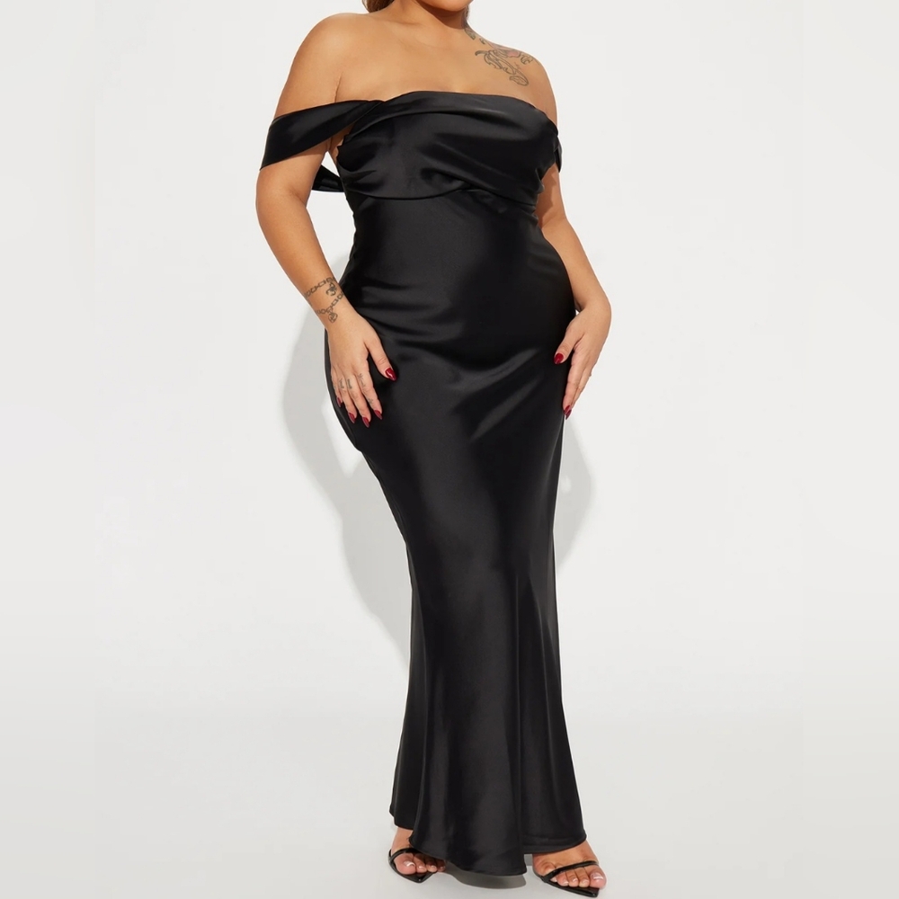 NWT FN XL Black Satin Maxi